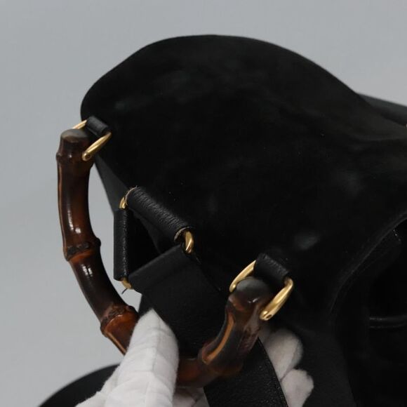 Gucci Vintage Bamboo Backpack Leather Black Suede Backpack Bag (Pre-Owned)
